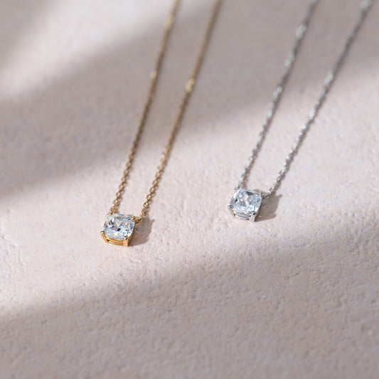 Kiss Me lab-grown diamond solitaire pendant necklace cushion