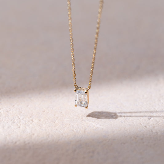 Kiss Me lab-grown diamond solitaire pendant necklace emerald cut