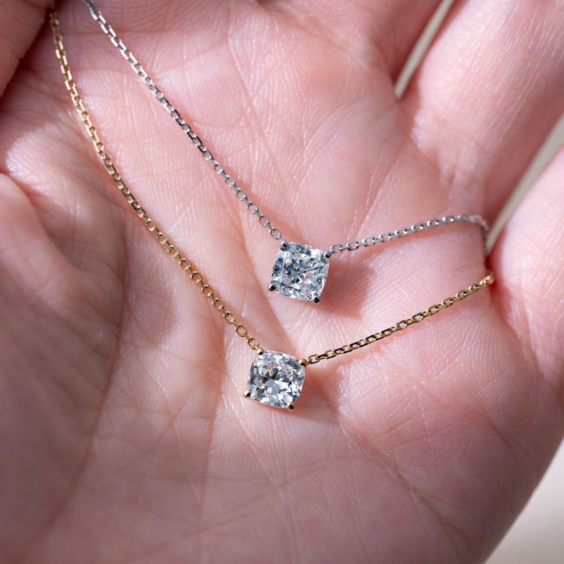 Kiss Me lab-grown diamond solitaire pendant necklace cushion