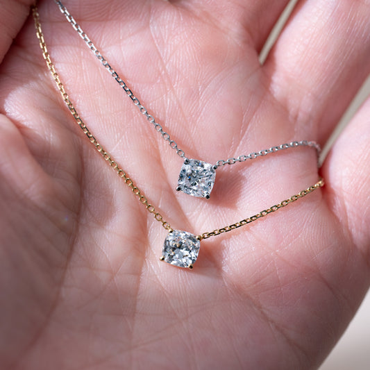 Kiss Me lab-grown diamond solitaire pendant necklace cushion